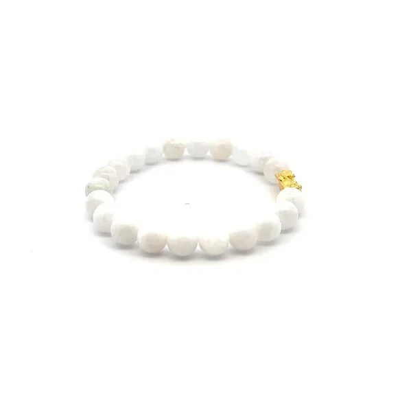 24K Gold Piyao Pixiu Dragon Bracelet Gemstone Birthstones Moonstone 8mm S 6.5" - Picture 3 of 5